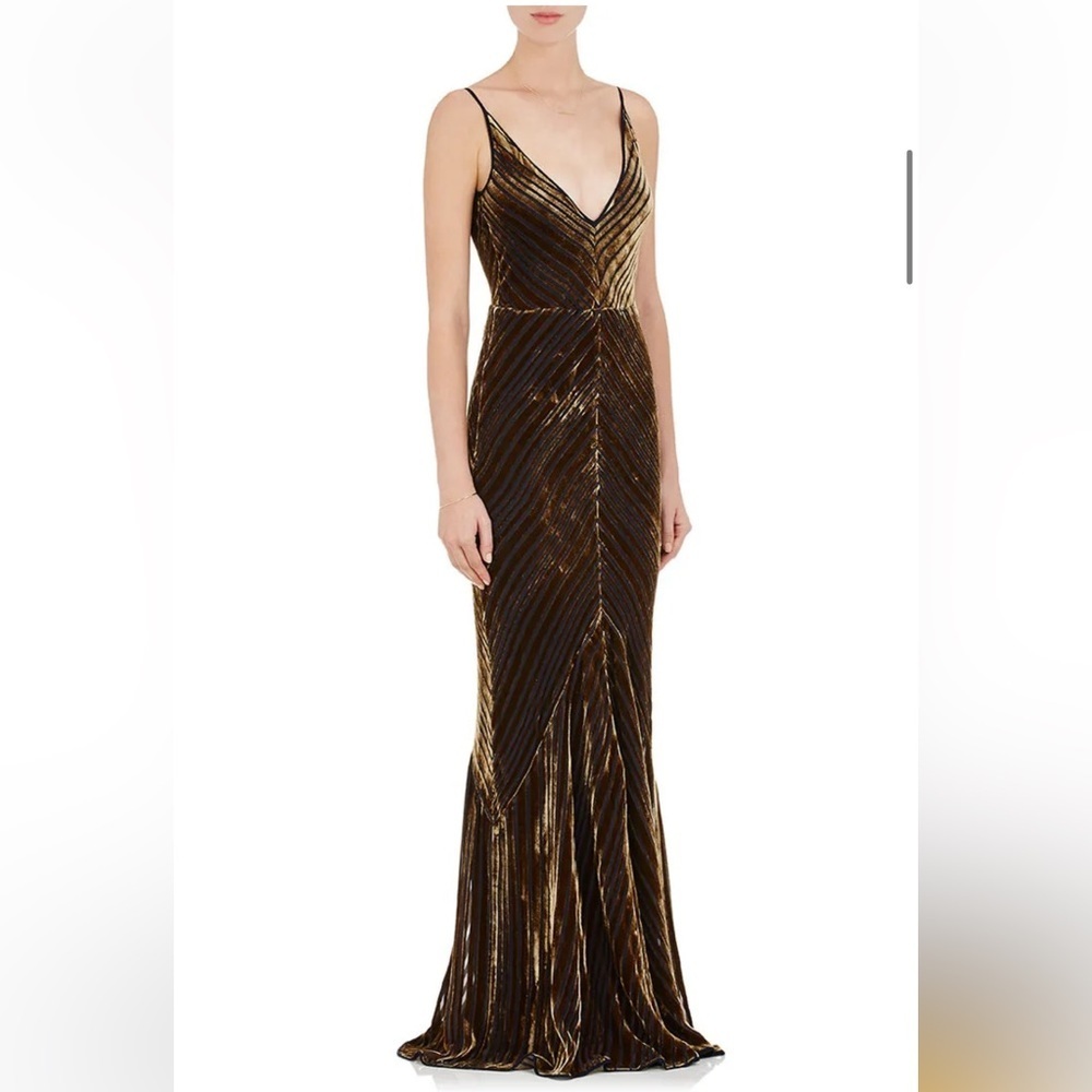 Gabriel Hearst Elegant Black & olive Evening Gown deep v neck velvet dress 2